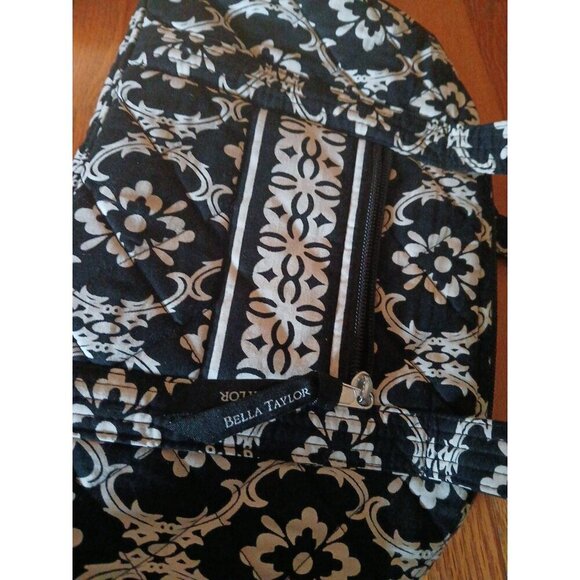 BELLA TAYLOR QUILTED BLACK AND WHITE DOUBLE HANDLE PURSE BAG - Picture 4 of 9
